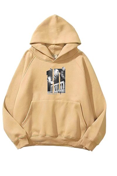 The Champ Clothing Kemal Atatürk 10 Νοεμβρίου εμπριμέ Unisex μπεζ φούτερ - με κουκούλα