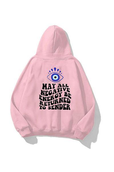 The Champ Clothing Hanorac unisex roz cu glugă și gene din lână imprimate cu mărgele de ochi rău