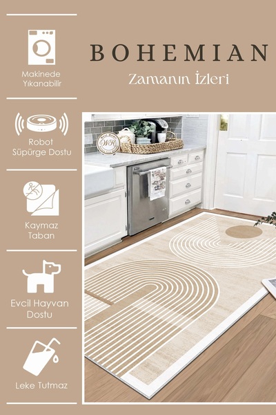 West Home Makinede yıkanabilir kaymaz taban leke tutmaz bohem mutfak halısı salon halısı ve yolluk