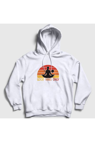 Presmono Φούτερ με κουκούλα Good Vibes Only Unisex White Yoga - 509047 ττ