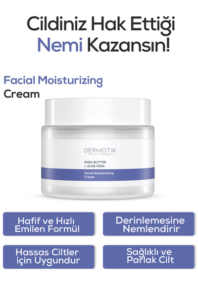 Dermotik Kuru Ciltler İçin Su Bazlı Yüz Nemlendirici Kremi Shea Butter + Aloe...