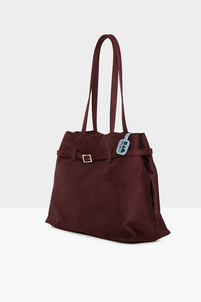 Bagmori Burgundy Women's Side Belt Detailed Suede Large Tote Bag m 000008557