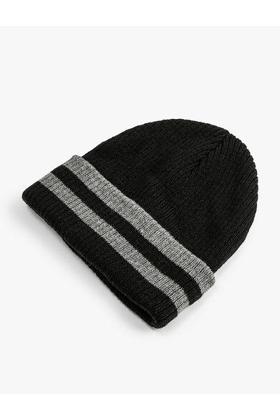 Koton College Beret Knitted Folding Detailed Striped