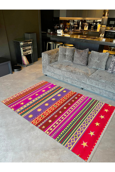 Rugs Modern Halı Barcelona Collection Stripe and Star Pattern Vintage Decorat...