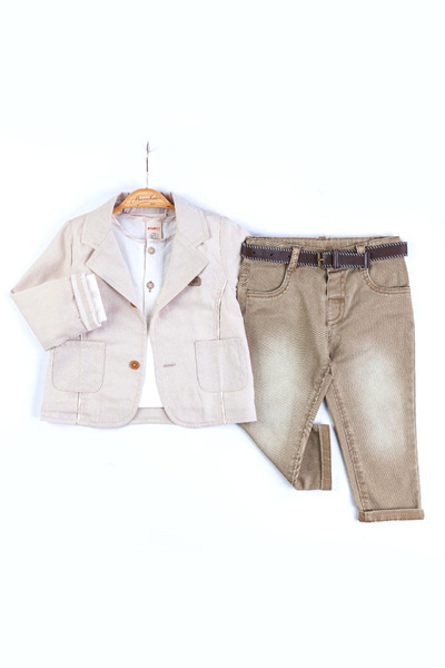 Bombili Erkek Bebek Ceketli 3'lü Takım