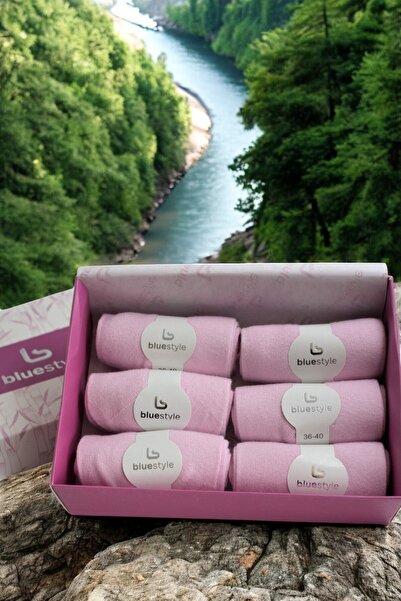 Kadın Bambu Düz Tozpembe Patik Çorap 6'lı