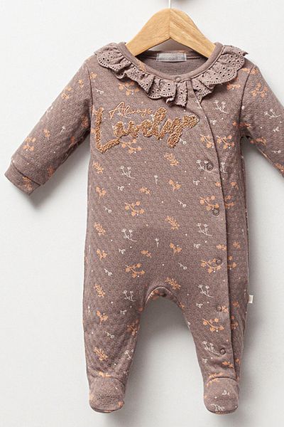 Cassiope Baby Girl Jumpsuit with Self Patterned Collar and Booties