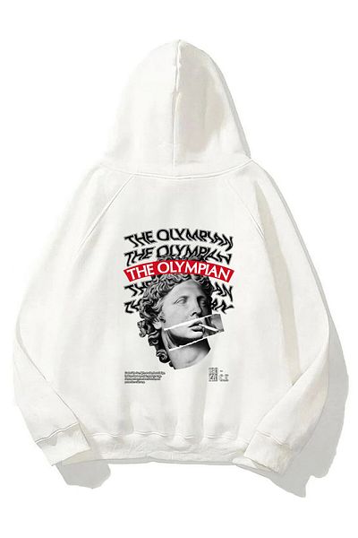 The Champ Clothing Φούτερ με κουκούλα Fleece The Olympian Printed White Unisex Hoodie