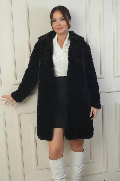 By Saygı Women's Lined Pocket Snap Fur Coat