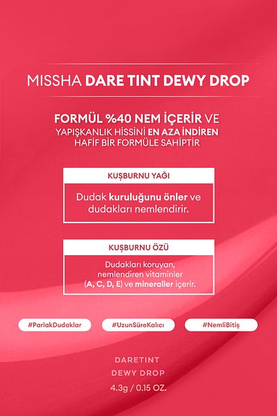 Missha Bright Tint Dare Tint Dewy Drop (Heart Syrup) with Long-Lasting, Moist Finish