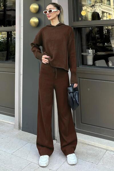 Madmext Καφέ πλεκτά με κουκούλα Γυναικεία αθλητική φόρμα MG2237