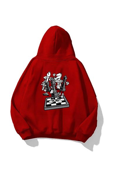 The Champ Clothing Червен суитшърт с качулка и качулка с качулка и качулка с щампа Think Printed