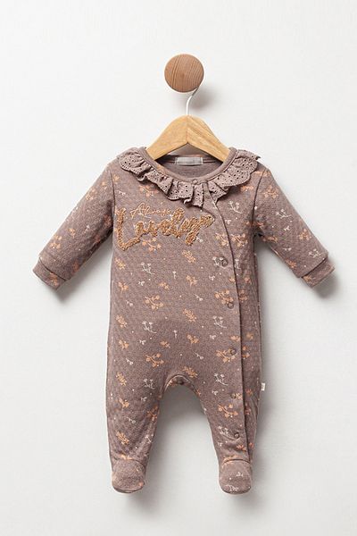 Cassiope Baby Girl Jumpsuit with Self Patterned Collar and Booties