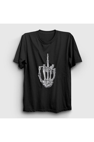 Presmono Unisex μαύρο μπλουζάκι με σκελετό μεσαίο δάχτυλο - 512023 ττ