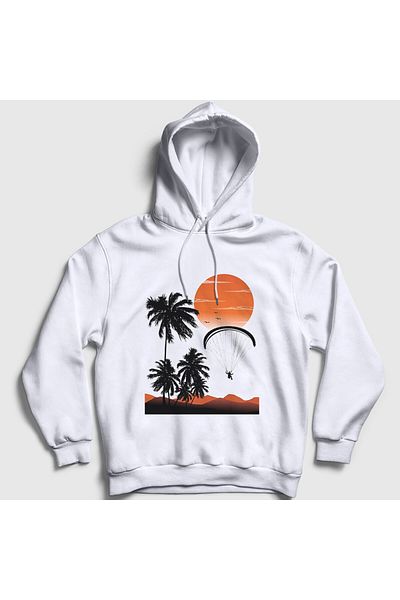 Presmono Φούτερ Unisex White Freedom Sunset Paragliding με κουκούλα 508801 ττ
