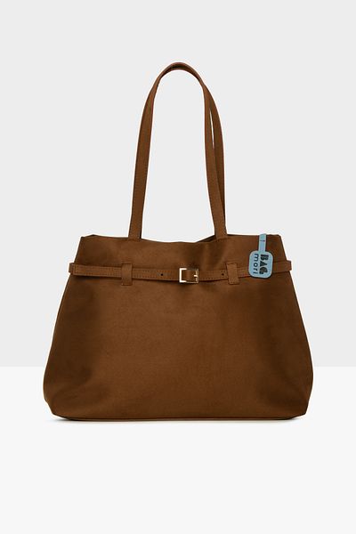 Bagmori Tan Women's Side Belt Detailed Suede Large Tote Bag m 000008557