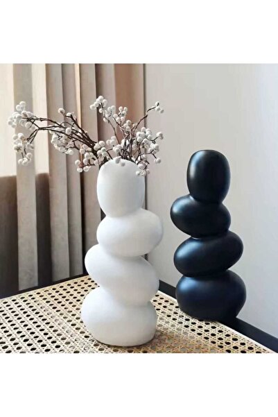 rakaymu Μοντέρνο Διπλό Ασπρόμαυρο Διακοσμητικό Βάζο