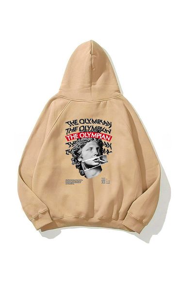 The Champ Clothing Φούτερ με κουκούλα Fleece The Olympian Printed Beige Unisex Hoodie