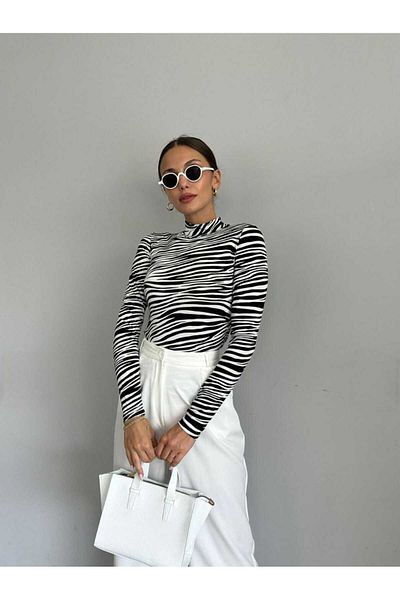SAFİR Turtleneck Zebra Print Bodysuit