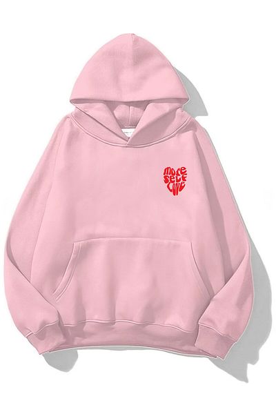 The Champ Clothing Φούτερ Unisex με ροζ κουκούλα - More Self Love Printed