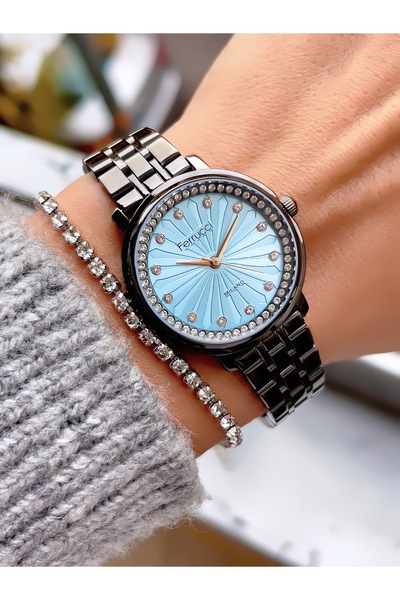 Ferrucci ÇELİK KORDON TAŞ MOTİFLİ 3 ATM SU GEÇİRMEZ KADIN KOL SAATİ+BİLEKLİK ...