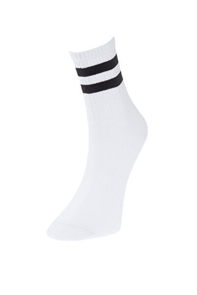 Trendyol Collection Weiße Baumwollsocken mit Streifen – College, Tennis, mittlere Größe TMNSS24CO00017, 5er-Pack