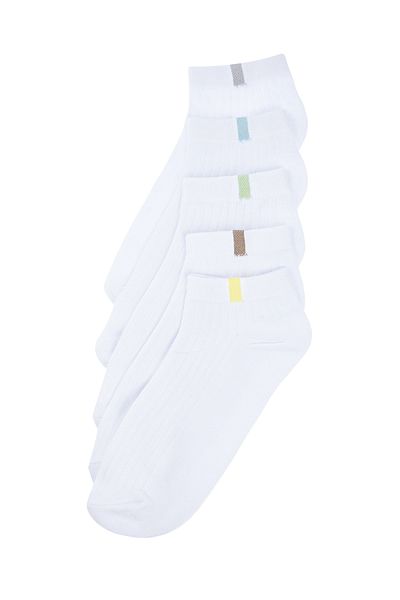 Trendyol Collection Pack of 5 White Cotton Textured - Contrast Color Booties Socks TMNSS24CO00001