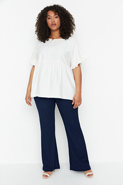 Trendyol Curve Navy Blue High Waist Spanish Leg Knitted Plus Size Pants Tbbss22Pl0416