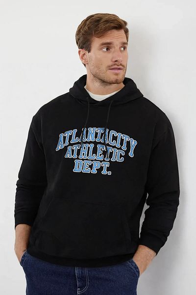 Trendyol Collection Black Embroidered Cut - Fleece Hooded Sweatshirt Tmnaw25Sw00195