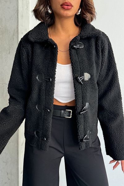 Edit by Trendyol Černý ovčák zapínání Regular Midi Coat Tedaw25Mo00010