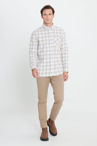 AC&Co / Altınyıldız Classics Beige-graues Slim Fit Holzfällerhemd - Slim Fit, Knopfkragen, warmer karierter Winterflanell