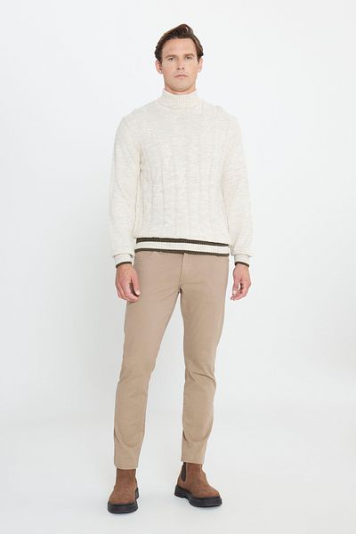 AC&Co / Altınyıldız Classics Hellbeiger Herrenpullover aus Jacquard-Strickpullover in Standard-Passform mit normalem Schnitt und durchgehendem Rollkragen