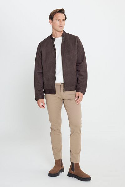 AC&Co / Altınyıldız Classics Ανδρικό παλτό από καστόρι καφέ - Standard Fit, Stand Collar