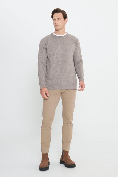 AC&Co / Altınyıldız Classics Braun-ecrufarbener Standard-Strickpullover mit normalem Schnitt und Rundhalsausschnitt aus gemustertem Baumwoll-Muline-Strickpullover für Herren