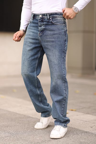 Trendyol Collection Baggy Fit Mid Blue Jeans – Jeanshose aus 100 % Baumwolle TMNAW24JE00027