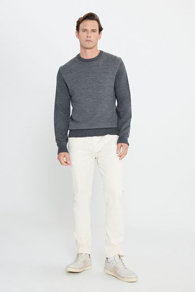 AC&Co / Altınyıldız Classics Anthrazit-grau meliert Herren-Strickpullover mit Rundhalsausschnitt und Wabenmuster - Standard Passform