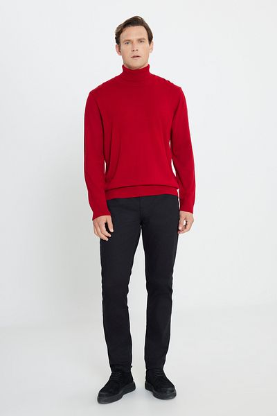 ALTINYILDIZ CLASSICS Men's Red Standard Fit Regular Cut Non-pilling Full Turtleneck Knitwear Sweater
