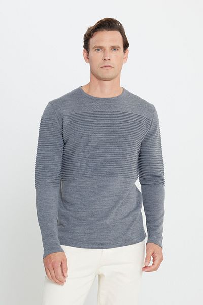 AC&Co / Altınyıldız Classics Herren-Strickpullover in Anthrazit-Melange mit normaler Passform und normalem Schnitt und Rundhalsausschnitt