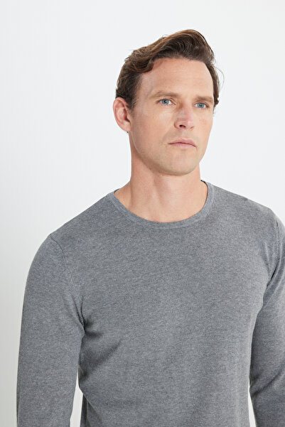 AC&Co / Altınyıldız Classics Erkek Gri Melanj Standart Fit Normal Kesim Sıcak Tutan Bisiklet Yaka Triko Kazak