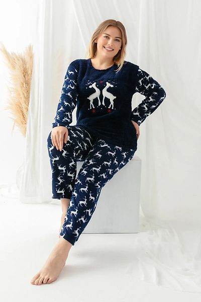 Trendyol Curve Navy Blue Christmas Patterned Knitted Pajamas Set Tbbaw25Ai00100