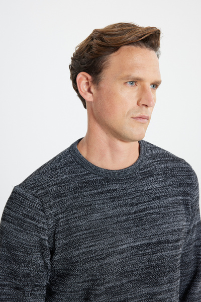 AC&Co / Altınyıldız Classics Pulover pentru bărbați, cu model negru-gri, tricotaje cu decolteu, standard