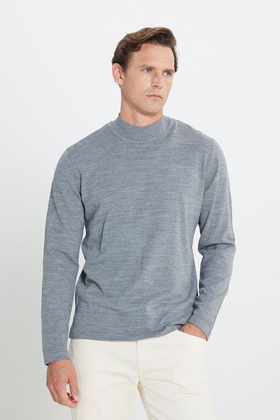 AC&Co / Altınyıldız Classics Men's Gray Melange Non-Pilling Standard Fit Normal Cut Half Turtleneck Knitwear Sweater