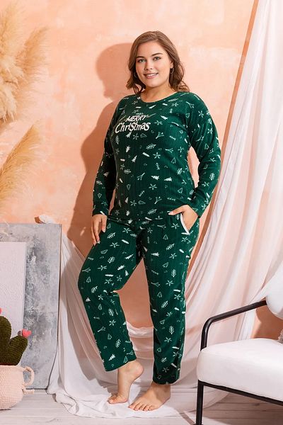 Trendyol Curve Green Christmas Pattern Knitted Pajamas Set Tbbaw25Ai00100