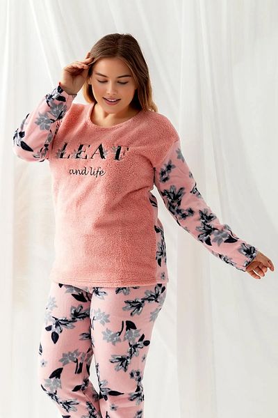Trendyol Curve Pink Floral Print Patterned Knitted Pajamas Set Tbbaw25Ai00100
