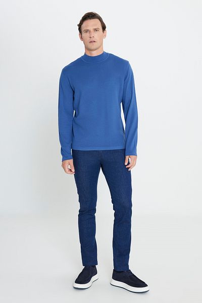 AC&Co / Altınyıldız Classics Pulover pentru bărbați din tricotaje indigo - croi înalt, pe jumătate gât, fără buluțe