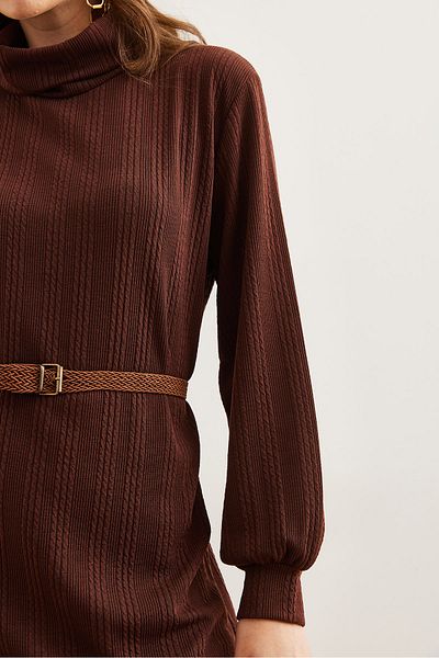 Olalook Γυναικείο φόρεμα Bitter Brown με ζώνη ντραπέ Maxi TwistELB- 19002313