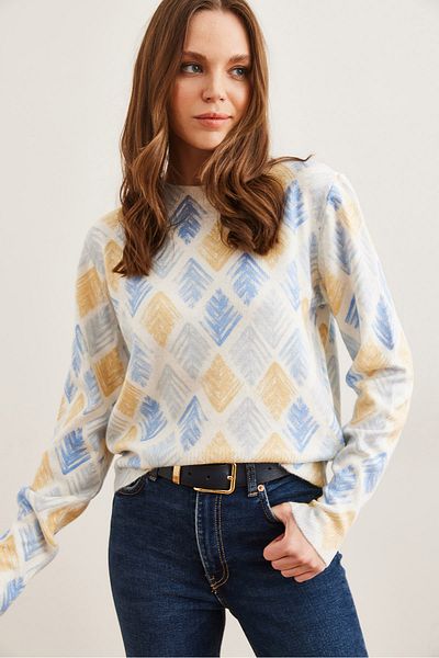 Olalook Gelbes Rautenmuster – Premium-Strickpullover für Damen mit weicher TexturKZK- 19000611