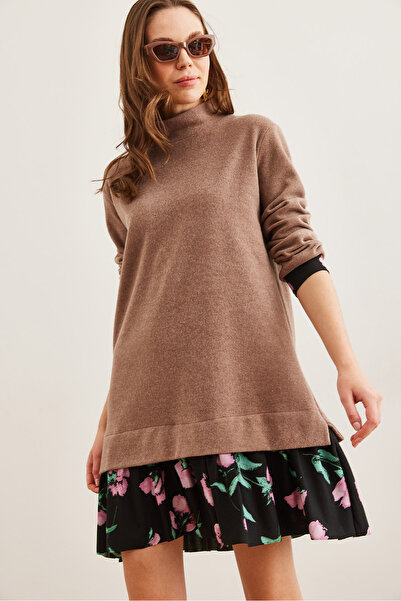 Olalook Kadın Sütlü Kahve Garnili Selanik ElbiseELB-19000965