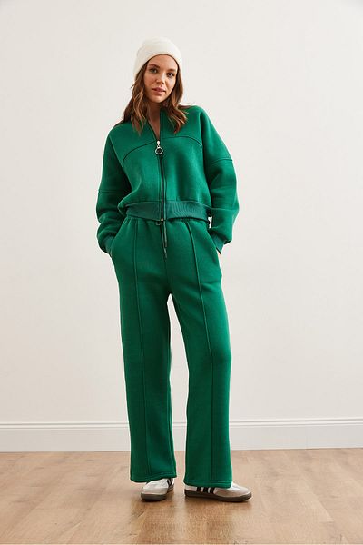 Olalook Emerald Green Women's Tracksuit Set - Top Zip and Bottom Pocket Etkm- 0000077