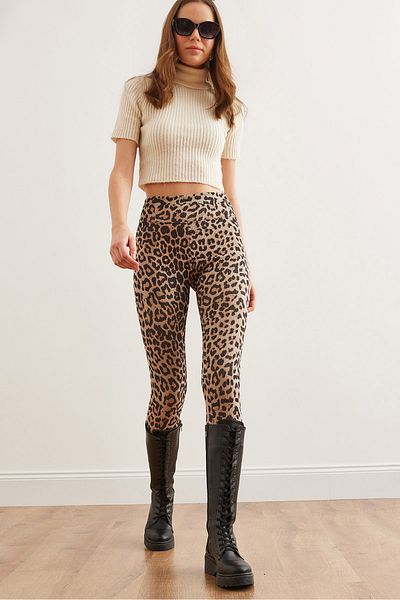 Olalook Damen-Leggings mit hoher Taille und geripptem Leopardenmuster in SteinoptikTYT- 19000087